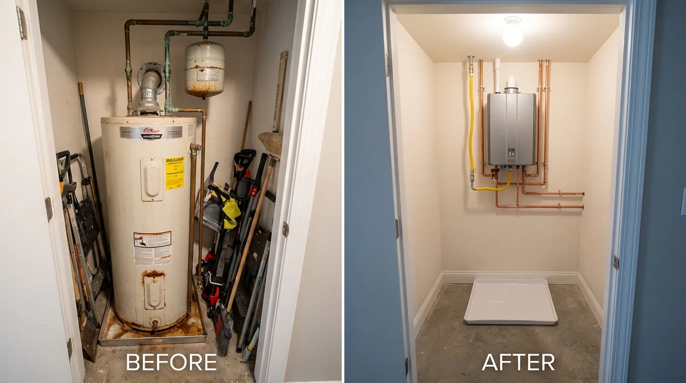 Tank water heater versus wall-mounted tankless unit comparison for Johnstown, PA homeowners