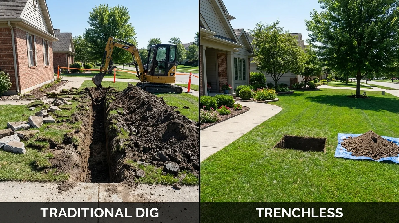 Trenchless sewer repair with minimal yard damage versus traditional excavation in Johnstown, PA
